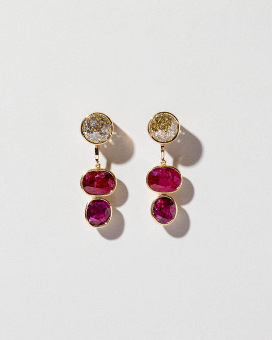 King Cut Diamond & Ruby Convertible Earrings front facing