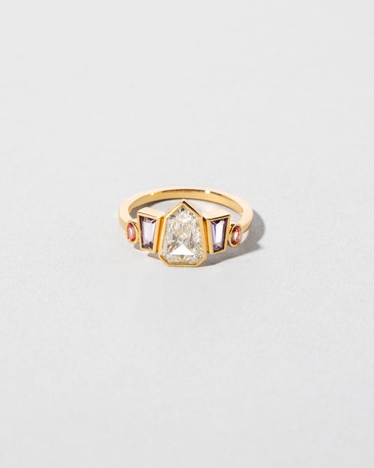 Shield Step Cut Diamond & Sapphire Line Cluster Ring front facing