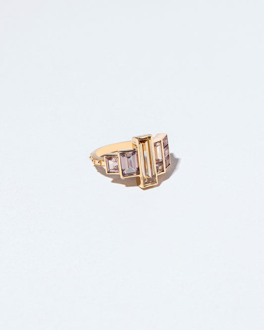 Champagne Diamond & Sapphire Line Cluster Ring right facing