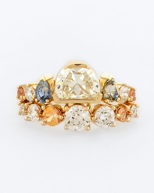 Half Moon Diamond Line Cluster Ring with Band fornt view