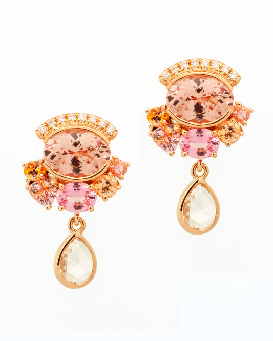 Custom Lotus Garnet Drop Earrings front view