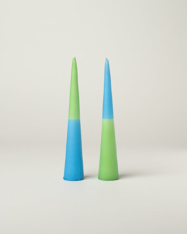 Níle Collection Cone Candles in the kiwi colorway on a neutral-light background.