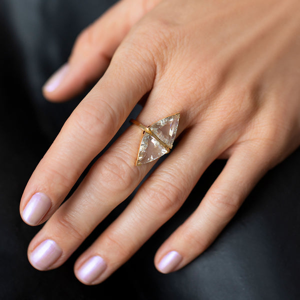 Mociun Diamond Two-Stone Ring on model's hand.