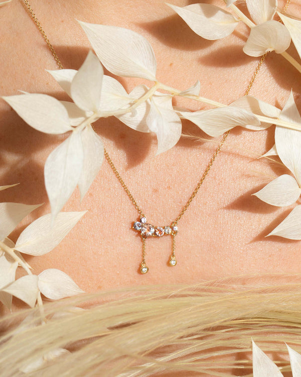 Styled image featuring the Anthea Necklace from the Cosmos Collection by Mociun.