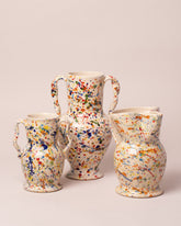 La Ceramica Vincenzo Del Monaco Small and Large Colored Drops Ciarla Vases with Colored Drops Jug on light color background.