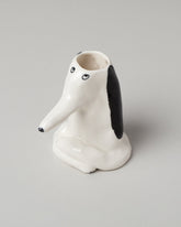 Closeup detail of the Eleonor Boström Dog Head Vase on light color background.