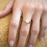 product_details::Diamond Fold Ring on model.