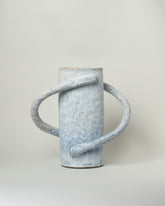 Giselle Hicks Speckled Pale Grey Oval Vessel with Handles on light color background.