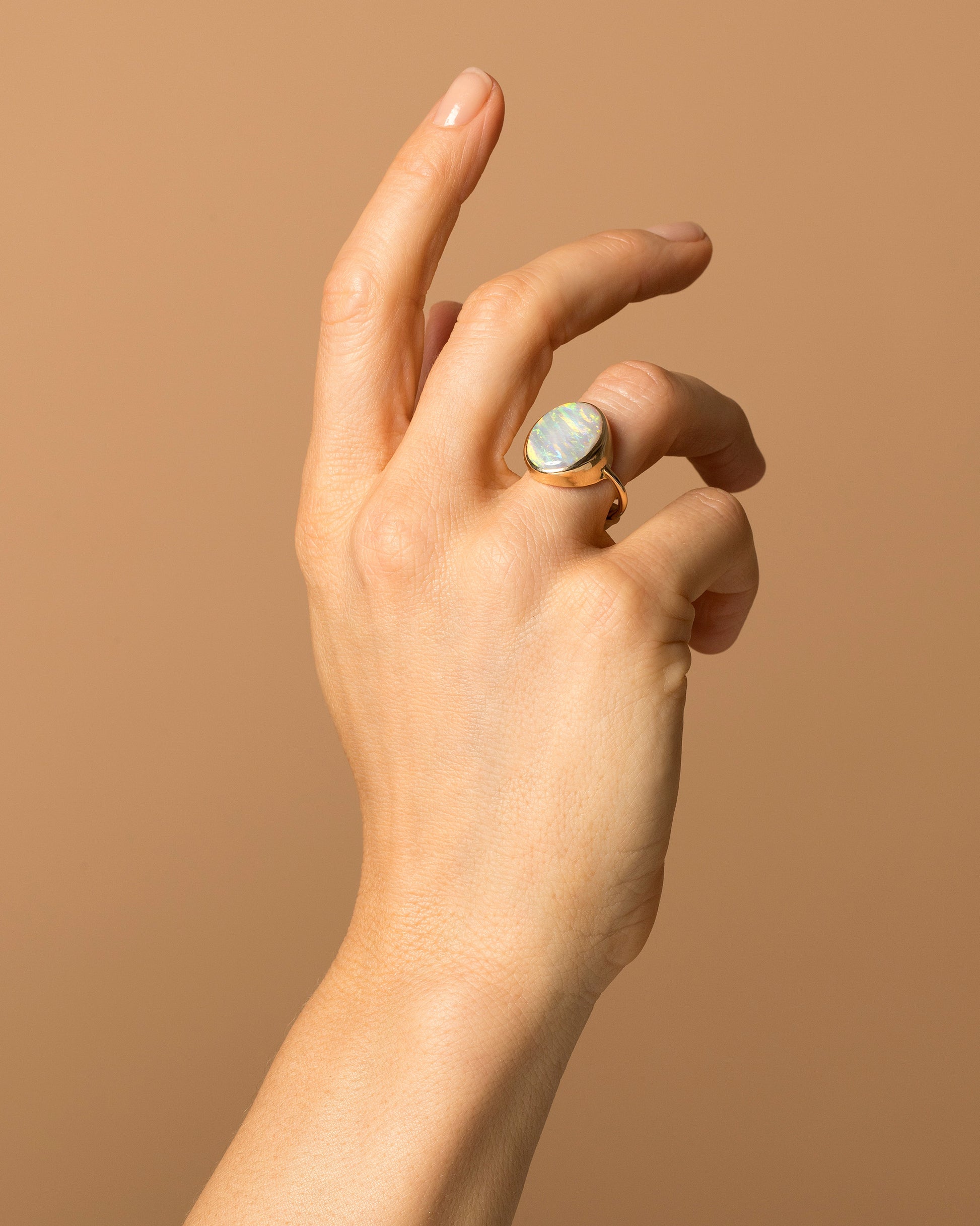 Australian Opal Ring on model.
