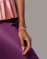 Lavender Pebble Seed Pearl Bracelet, Pink Pebble Seed Pearl Bracelets and Pink Peony Oval Seed Pearl Bracelet on model.