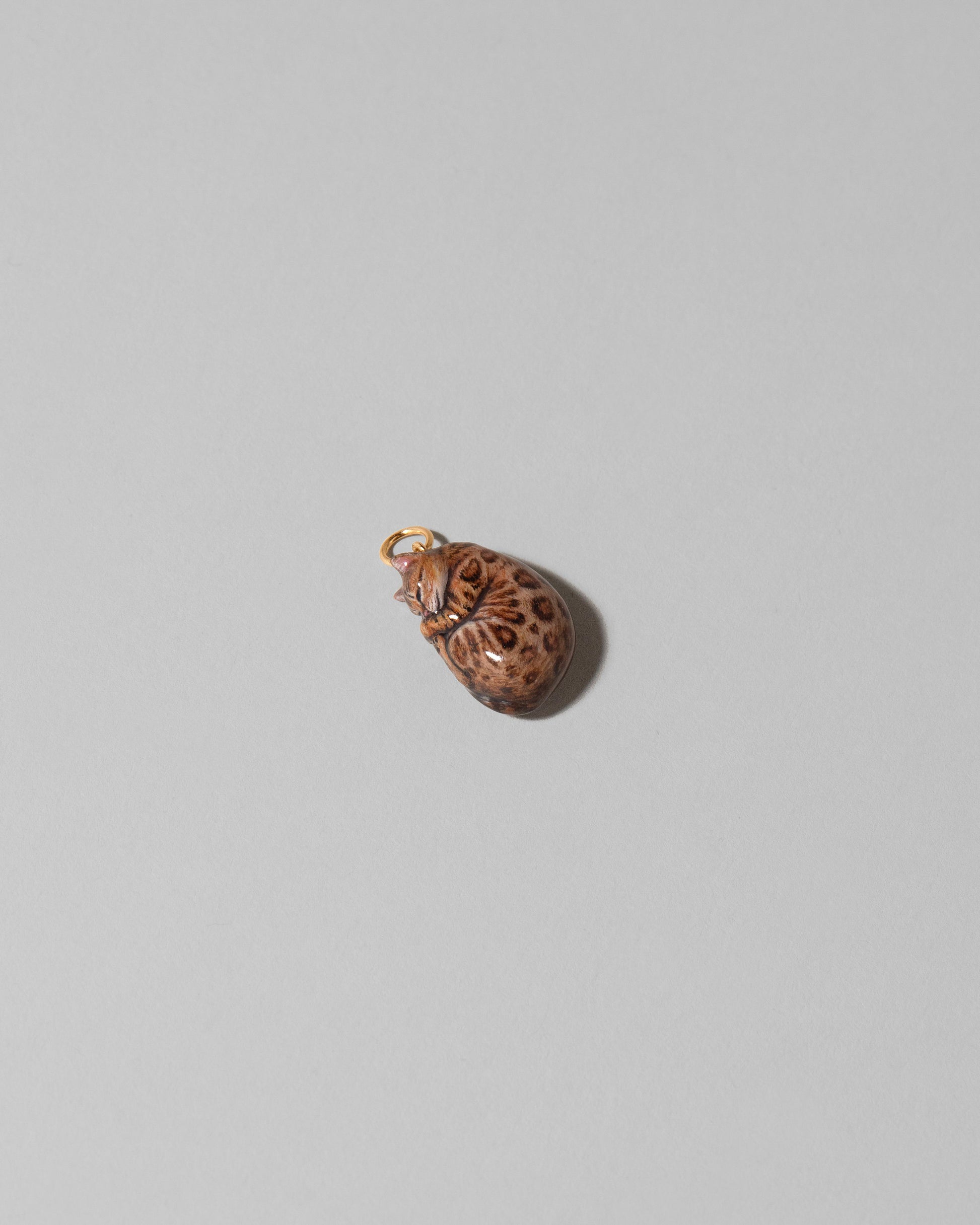 Curled-Up Cat Charm on light color background.