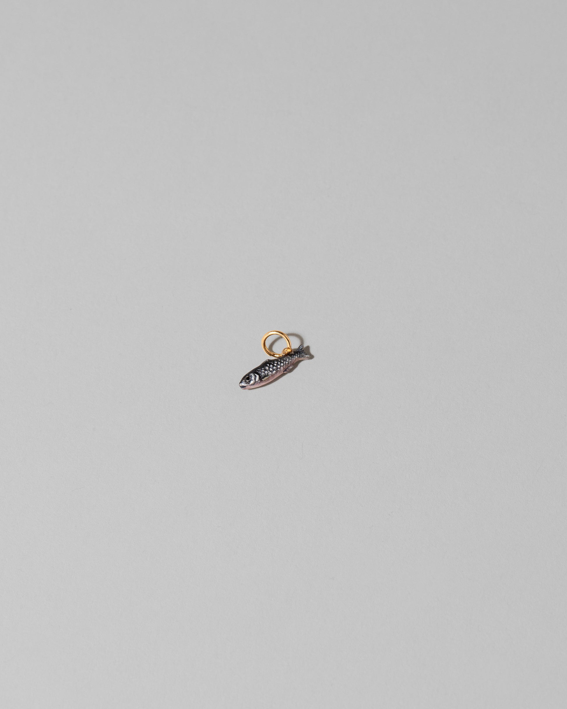 View from the side of the Sardine Fish Charm on light color background.