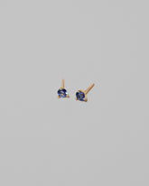 Bicolor Blue Sapphire Martini Stud Earrings on light color background.