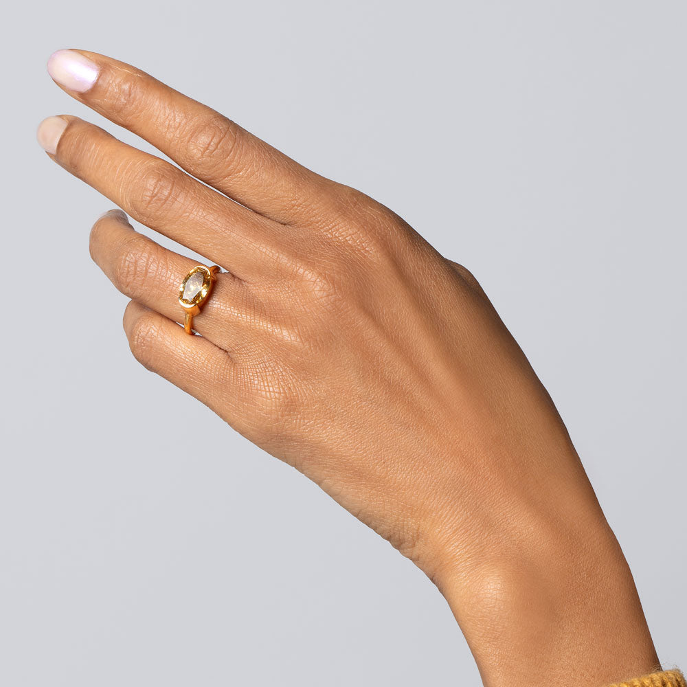 product_details::Exhilaration Ring on model.