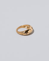 Closeup view from the side of the Gold Cognac Diamond Brilliant Cuts Light Cutter Band on light color background.