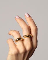Gold Yellow Diamond Brilliant Cuts Light Cutter Band and Gold White Diamond Rose Cuts Light Cutter Band on model.