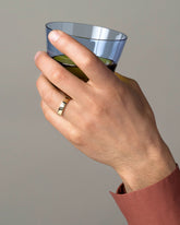 Gold 6mm Etched Lines Band and Sugahara Glassworks Duo Old Fashioneds on model.