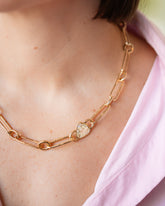 Gusher Diamond Link Necklace 001 on model.