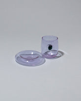 Detail view of the Ornamental by Lameice Lilac & Teal Eye Candy Espresso Set on light color background.