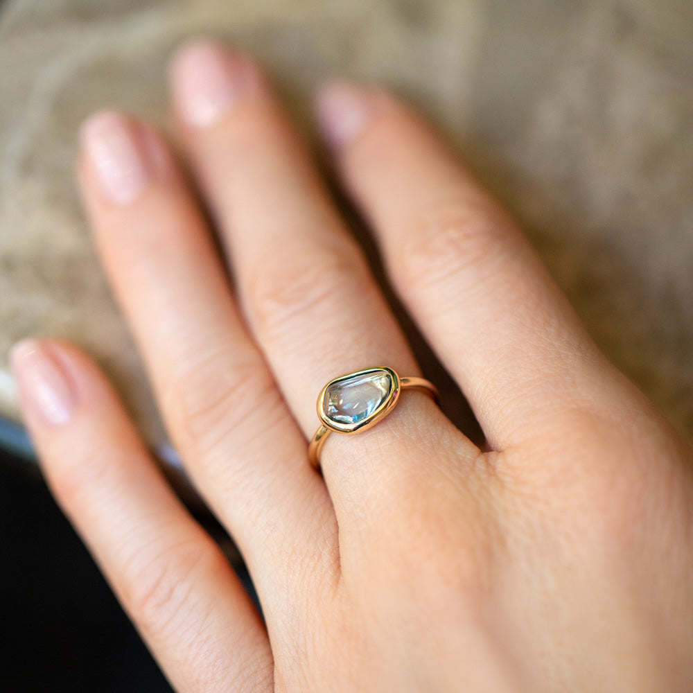 product_details::Gusher Bicolor Sapphire Ring 024 on model.