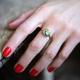 product_details::Bicolor Sapphire Grand Level Ring on model.