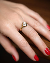 Diamond Poise Ring on model.