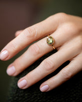 Gusher Green Sapphire Ring 004 on model.
