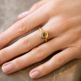 Brown Diamond Poise Ring on model.