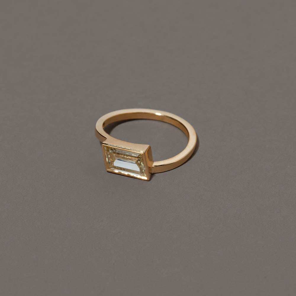 product_details::View from the side of the Jocundity Ring on grey color background.