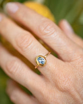 Oval Bicolor Sapphire Precise Ring on model.