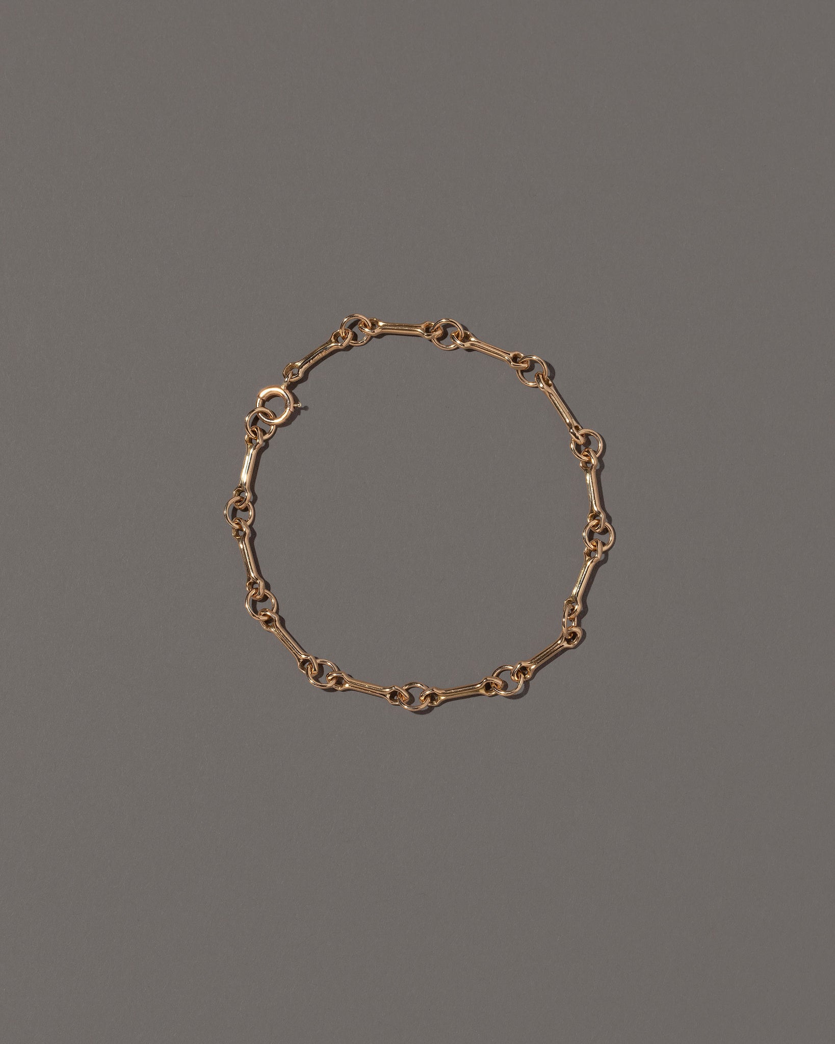 Bar Link Charm Chain Bracelet on light color background.