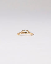 Gold White Diamond Five Stone Curve Band on light color background.