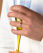 Gold 3mm Knife Edge Band on model.