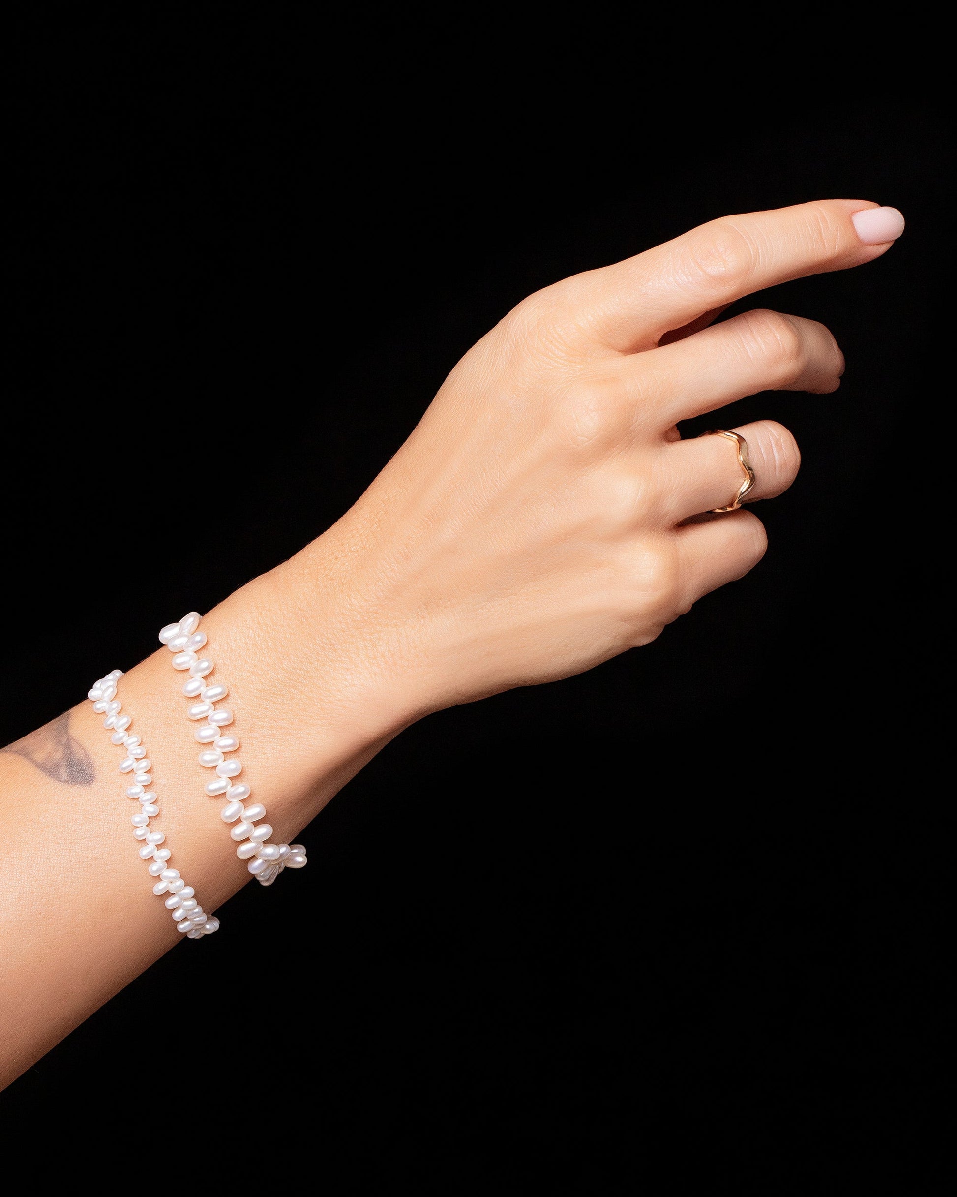 Zipper Pearl Bracelet on model.