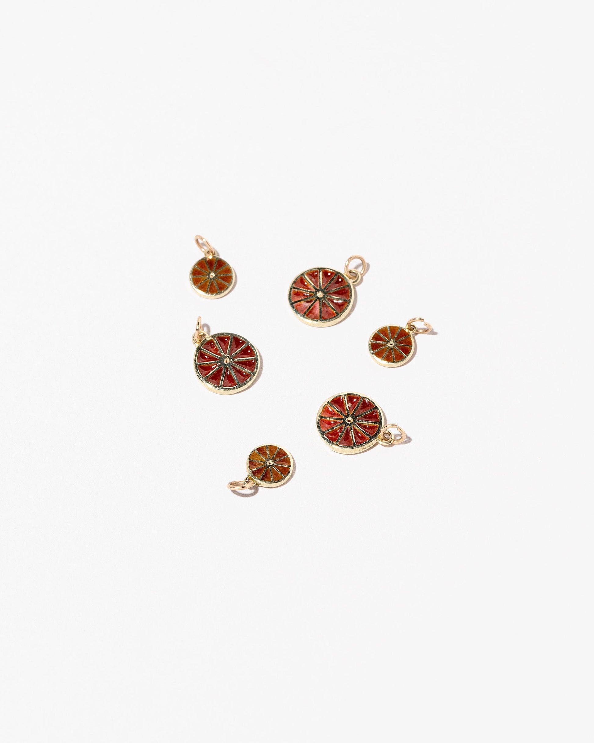 Group of  Sliced Fruit Charm - Grapefruit on light color background.