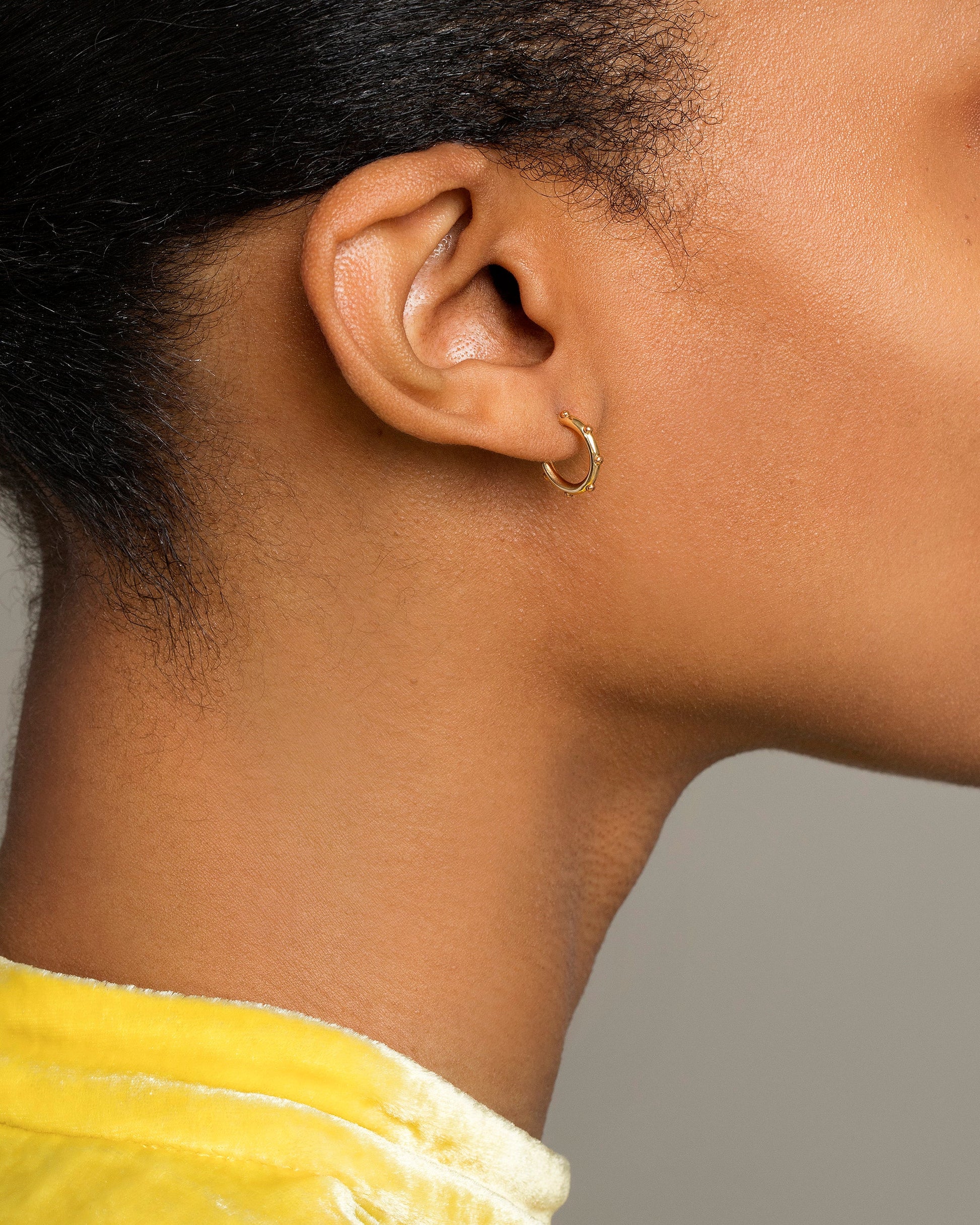 Abacus Hoop Earrings on model.