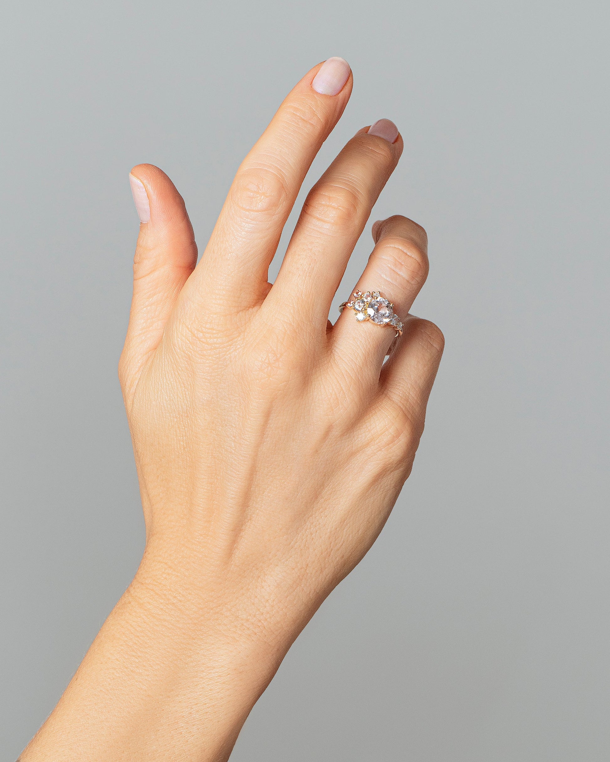 Vega Ring - Pink Sapphire on model.