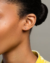 Aquamarine Sun Ray Stud Earring Single on model.