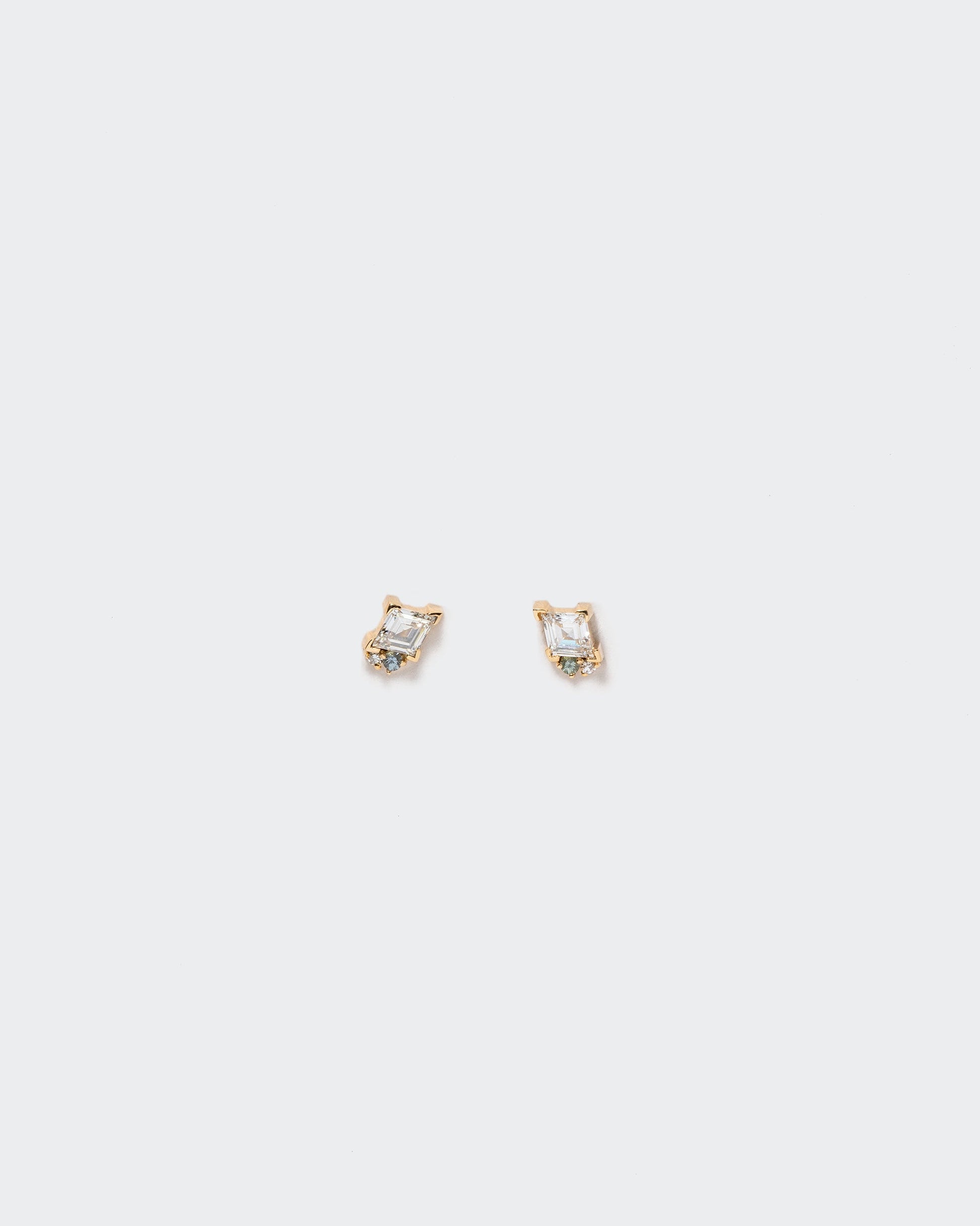 Reciprocating Earrings on light color background.