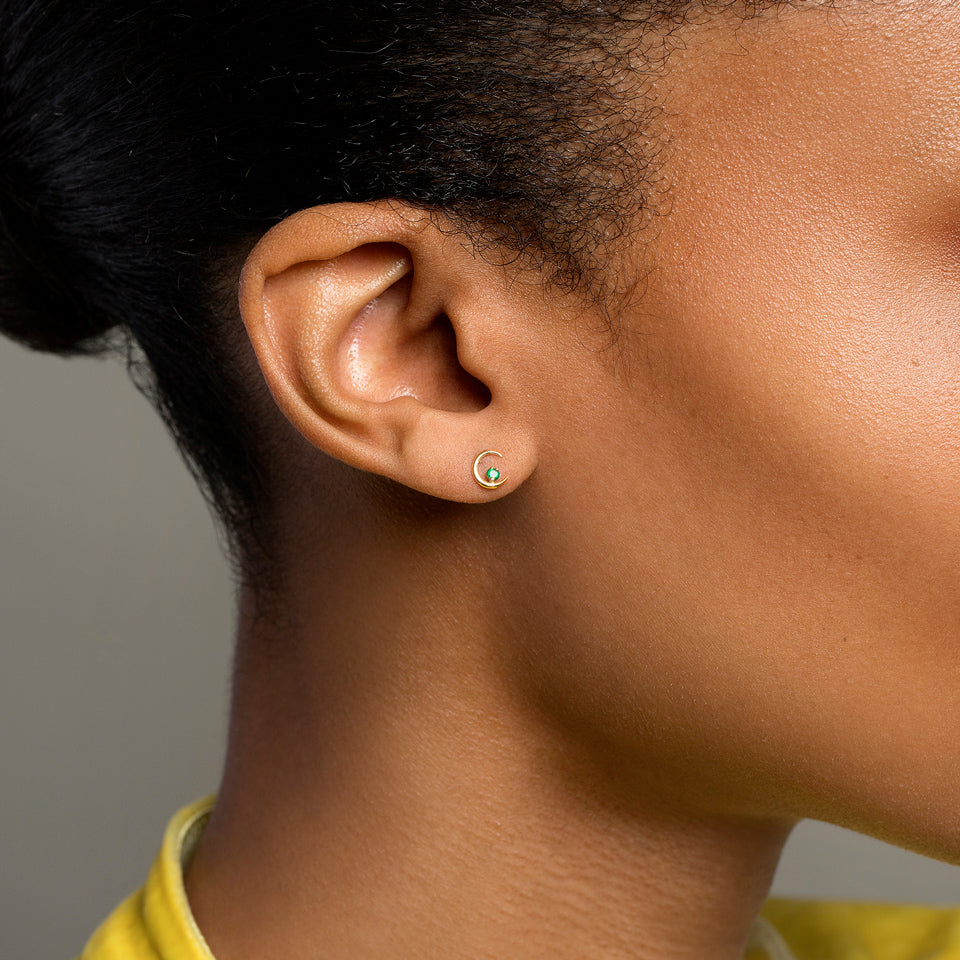 product_details::Moon Ray Stud Earring Single on model.