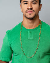 Customized 34" version of the Link Necklace on male model.