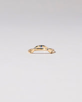 Gold Blue Sapphire Five Stone Curve Band on light color background.