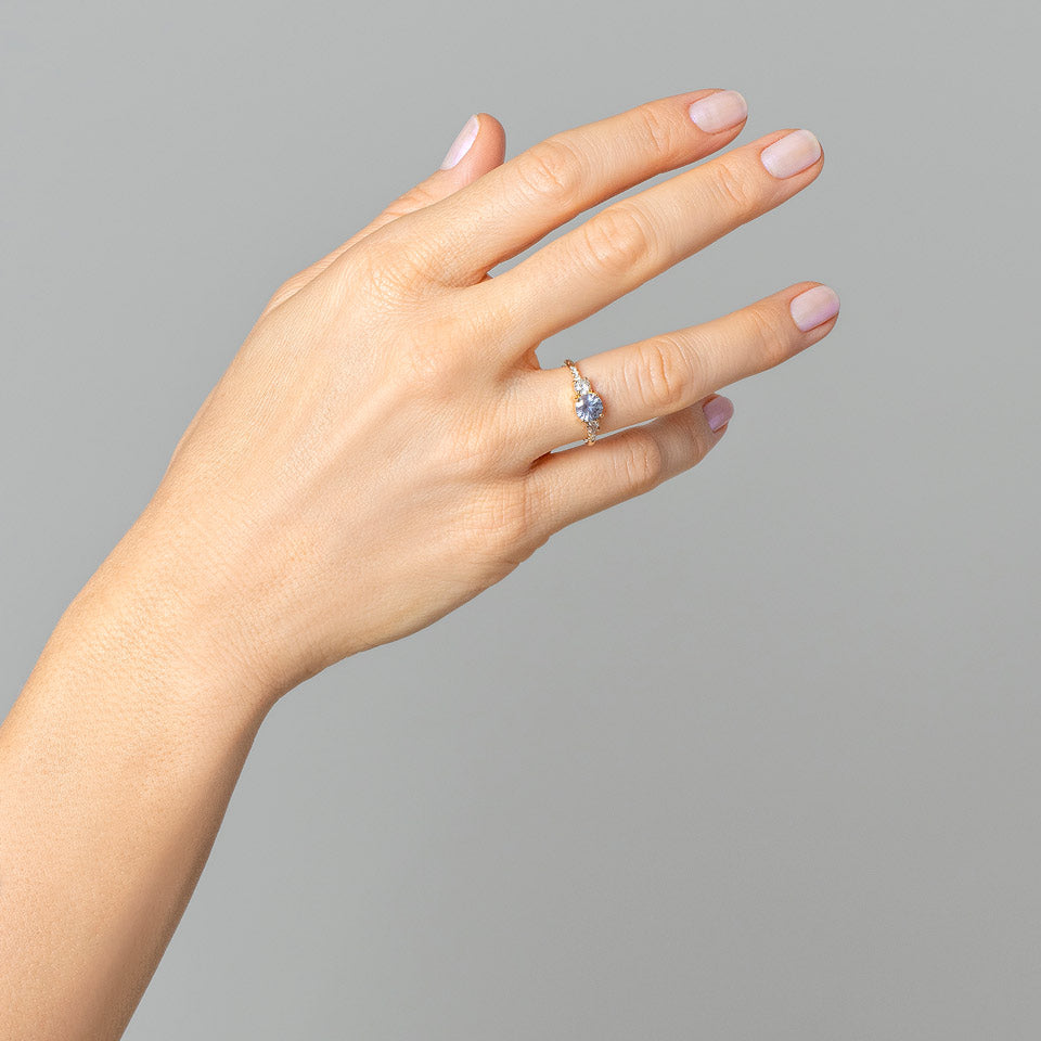 product_details::Orion Ring - Purple Sapphire on light color background.