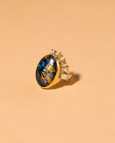 Azurite Malachite & Diamond Ring on light color background.