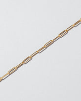 Closeup details of the Long Oval Chain Bracelet on light color background.