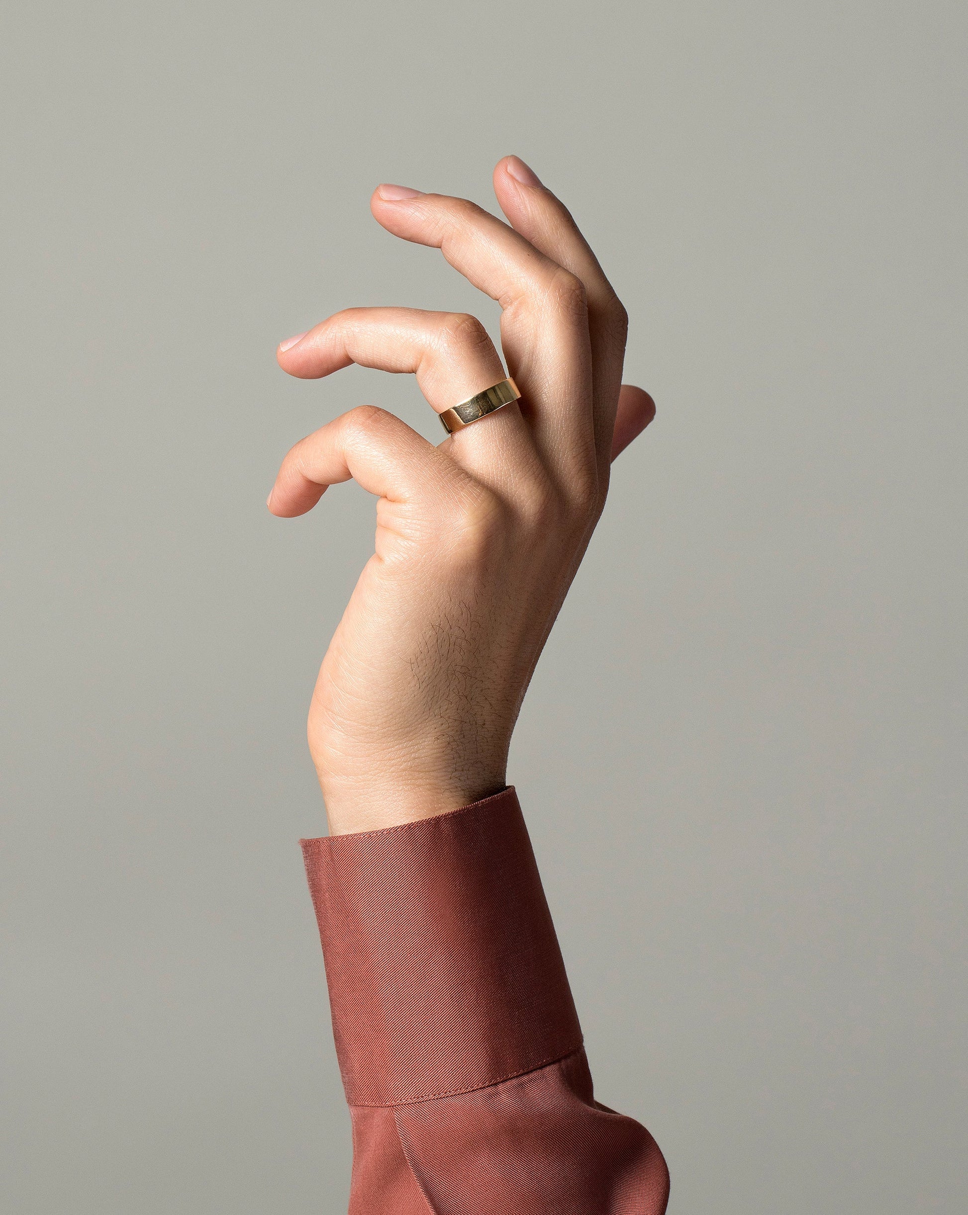 Gold 6mm Square Wire Band on model.