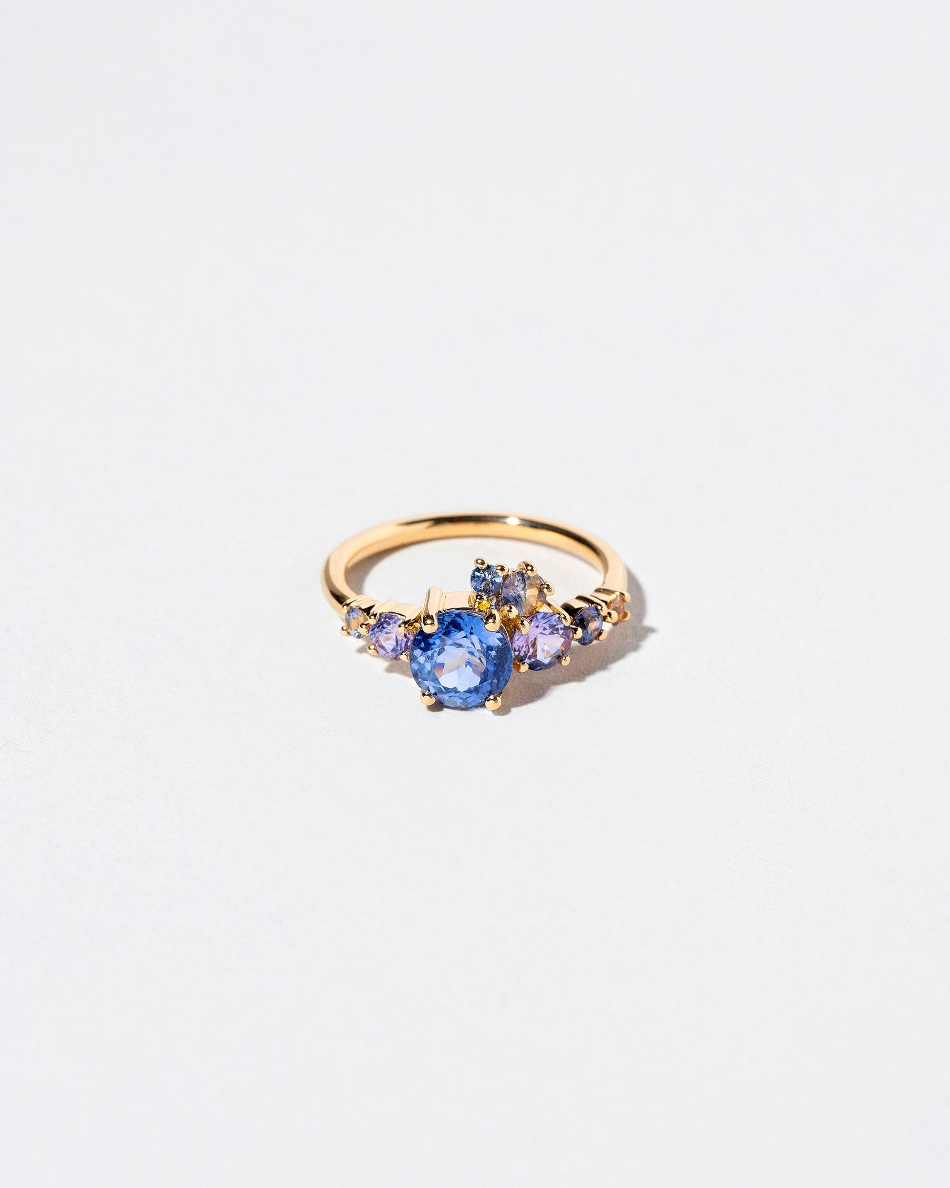 Luna Ring - Purple & Blue Sapphire on light color background.