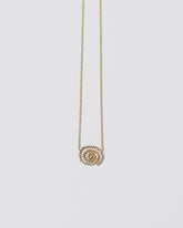 White Diamond Cycle of Rebirth Necklace on light color background.