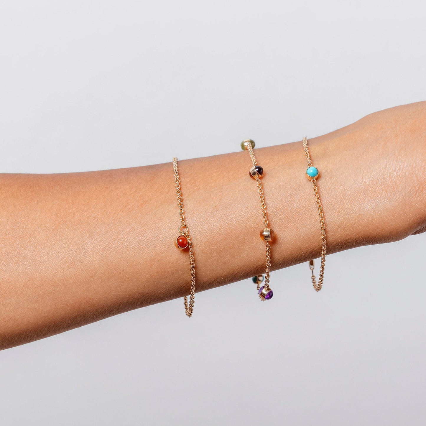 product_details::Birthstone Bracelets on model.