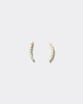 Crescent Ear Climber Stud Earrings - Opal on a light background.